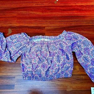 NEW! XL Off shoulder crop top pink purple floral